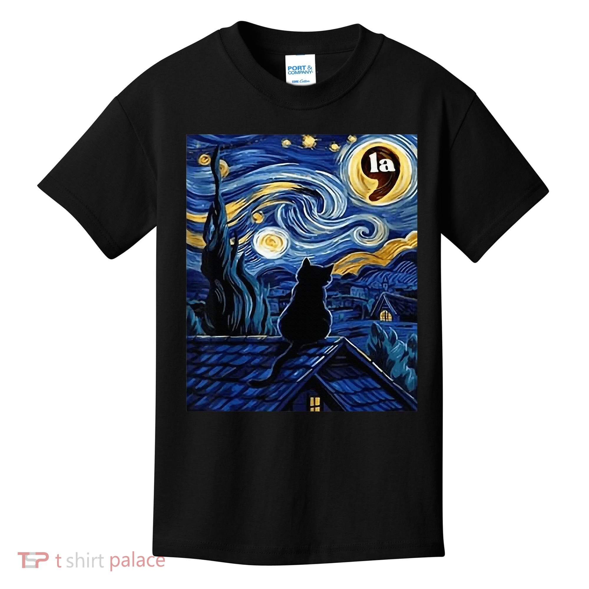 Halloween Starry Night Black Cat Comma La Kamala Harris Kids T-Shirt