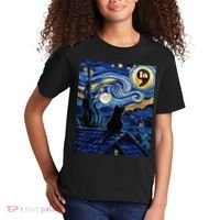 Halloween Starry Night Black Cat Comma La Kamala Harris Kids T-Shirt thumb 2