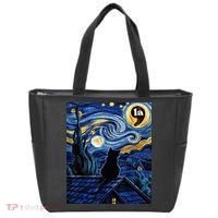 Halloween Starry Night Black Cat Comma La Kamala Harris Tote Bag thumb 0