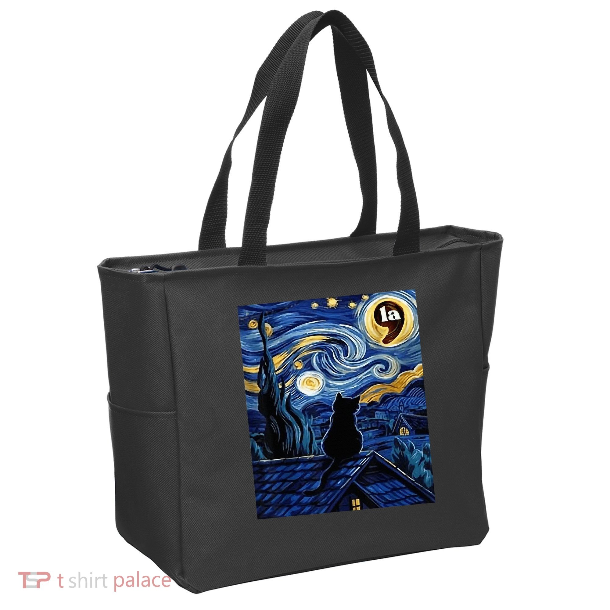 Halloween Starry Night Black Cat Comma La Kamala Harris Tote Bag