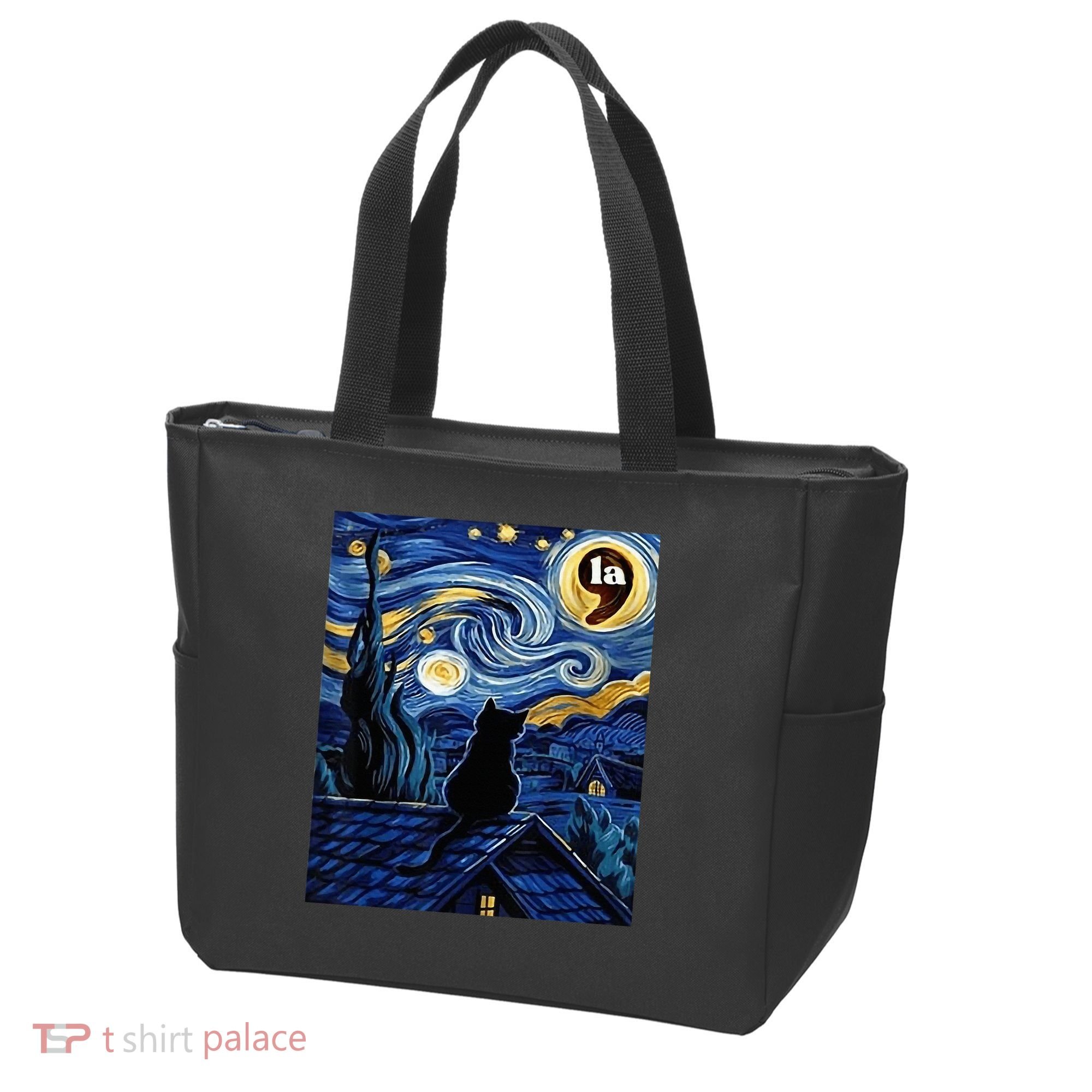 Halloween Starry Night Black Cat Comma La Kamala Harris Tote Bag