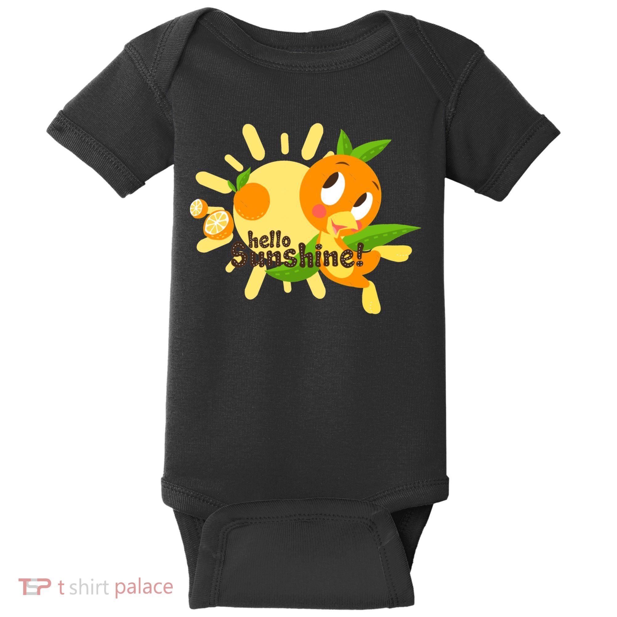 Hello Sunshine! Orange Bird (White Background) Baby Bodysuit