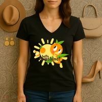 Hello Sunshine! Orange Bird (White Background) Women's V-Neck T-Shirt thumb 3