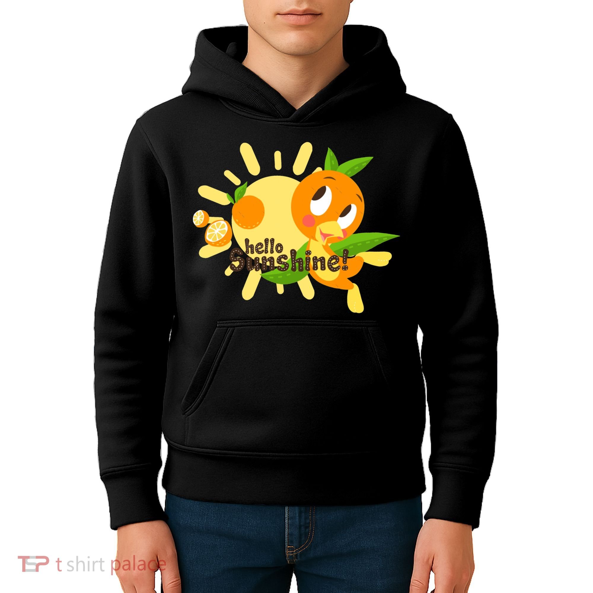 Hello Sunshine! Orange Bird (White Background) Kids Hoodie