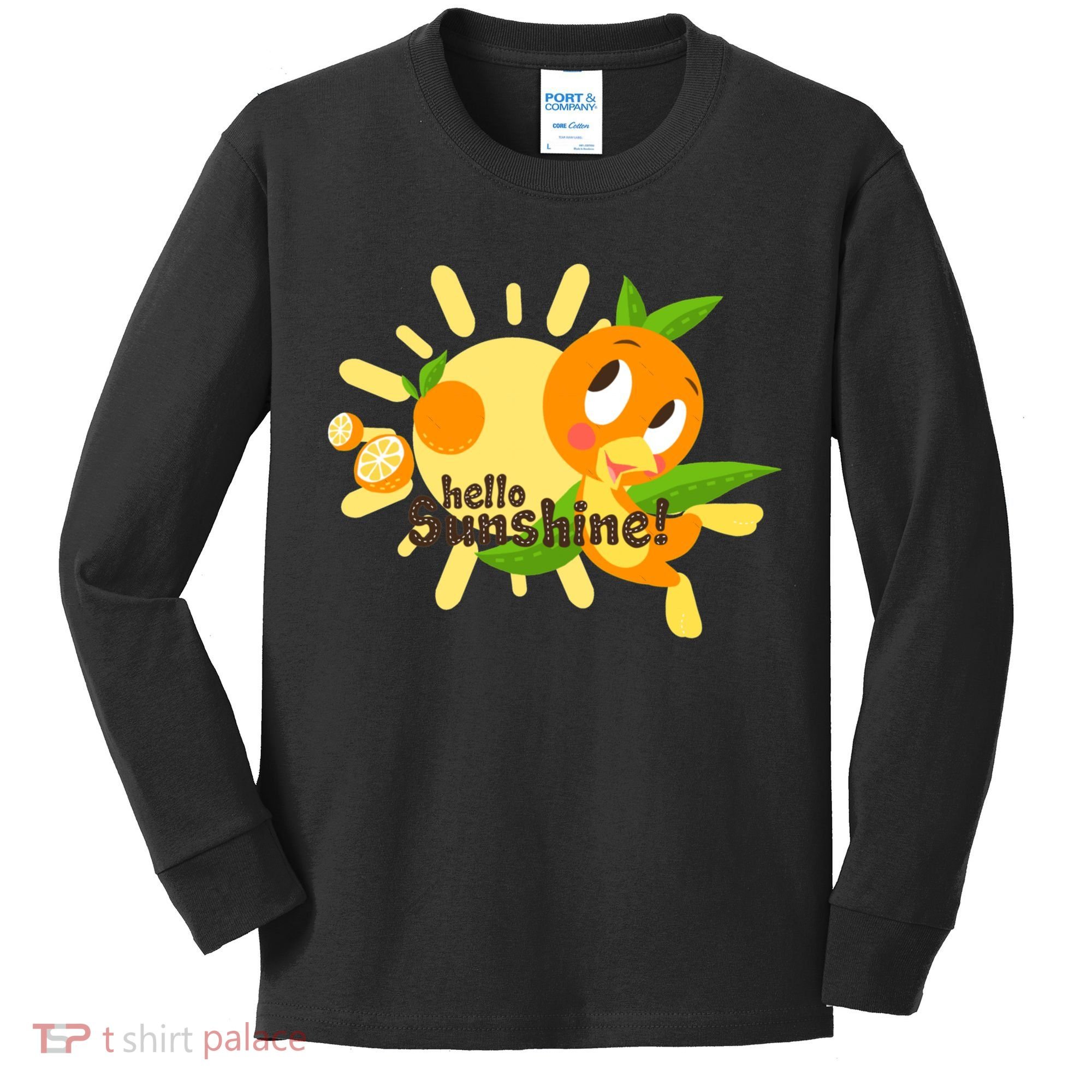 Hello Sunshine! Orange Bird (White Background) Kids Long Sleeve Shirt
