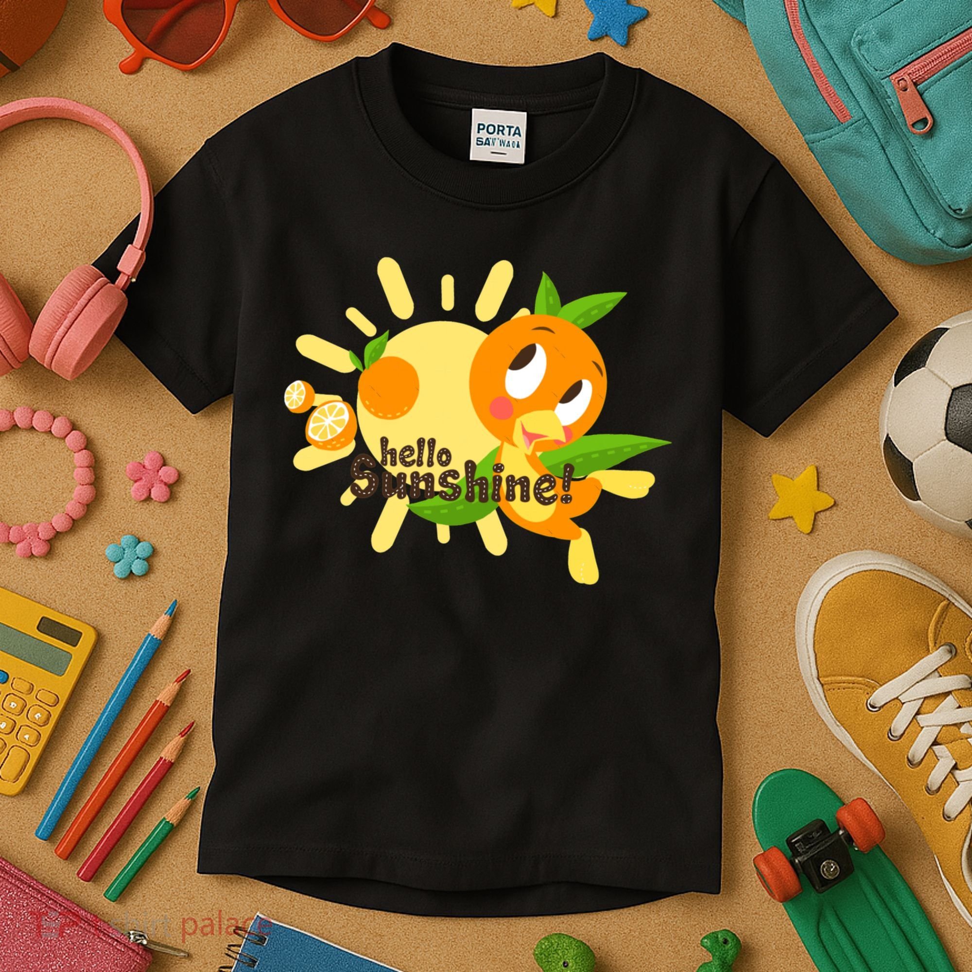 Hello Sunshine! Orange Bird (White Background) Kids T-Shirt