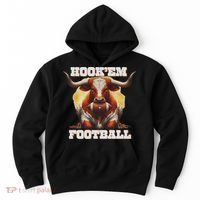 Hook'em State Of Texas Football With Hair And Horns Hoodie thumb 0