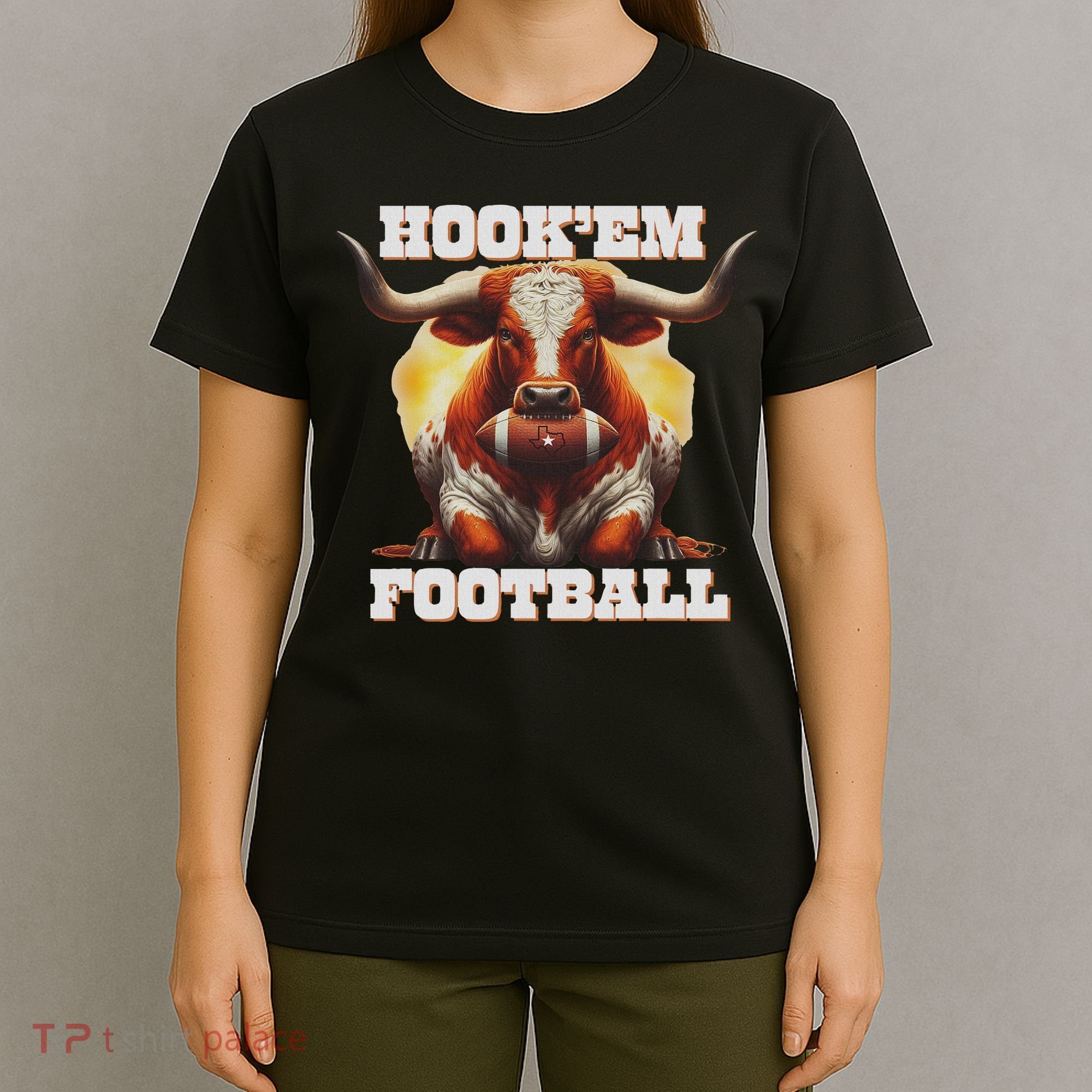 Hook'em State Of Texas Football With Hair And Horns T-Shirt