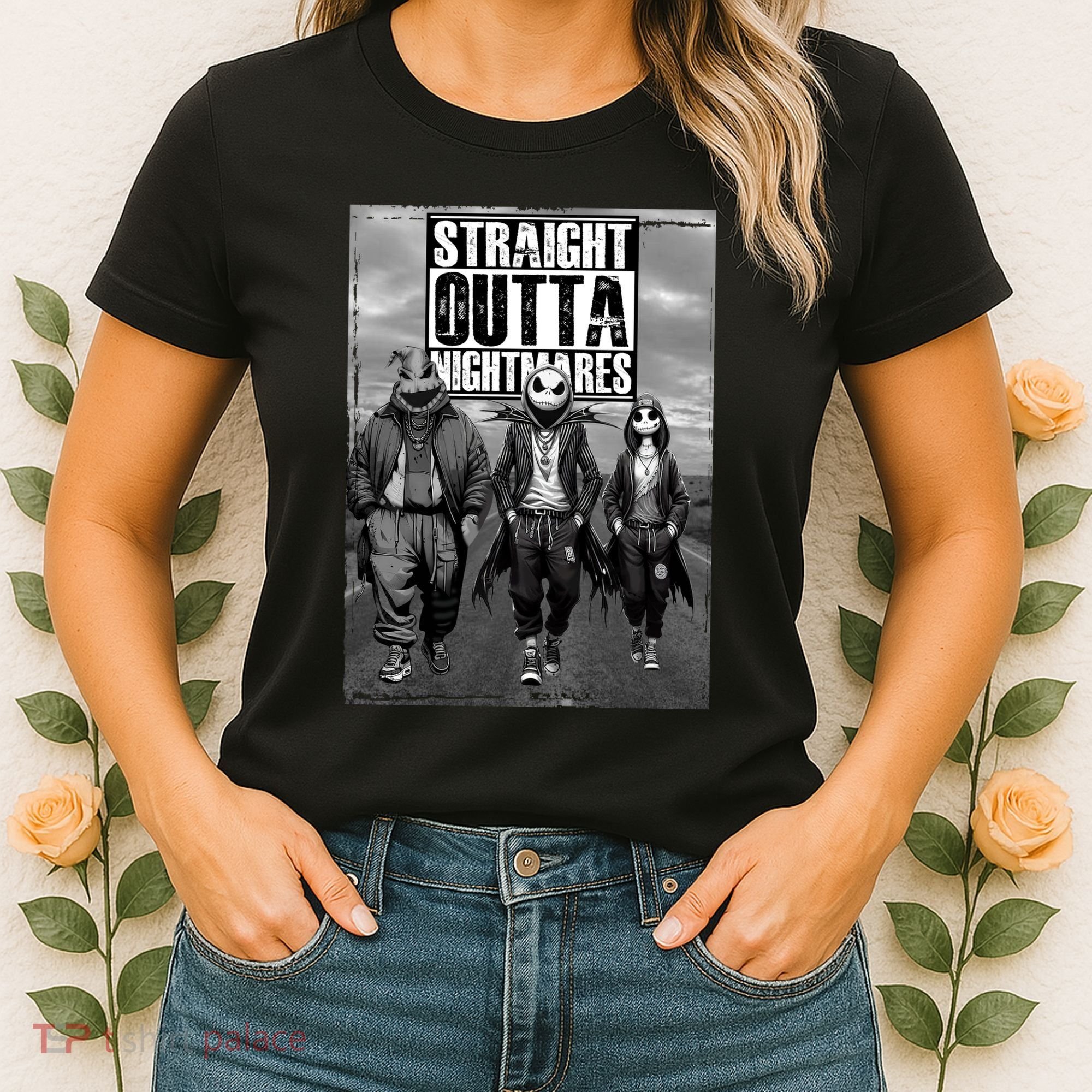 Halloween Straight Outta Nightmare Jack And Sally Oogie Boogie Women's T-Shirt