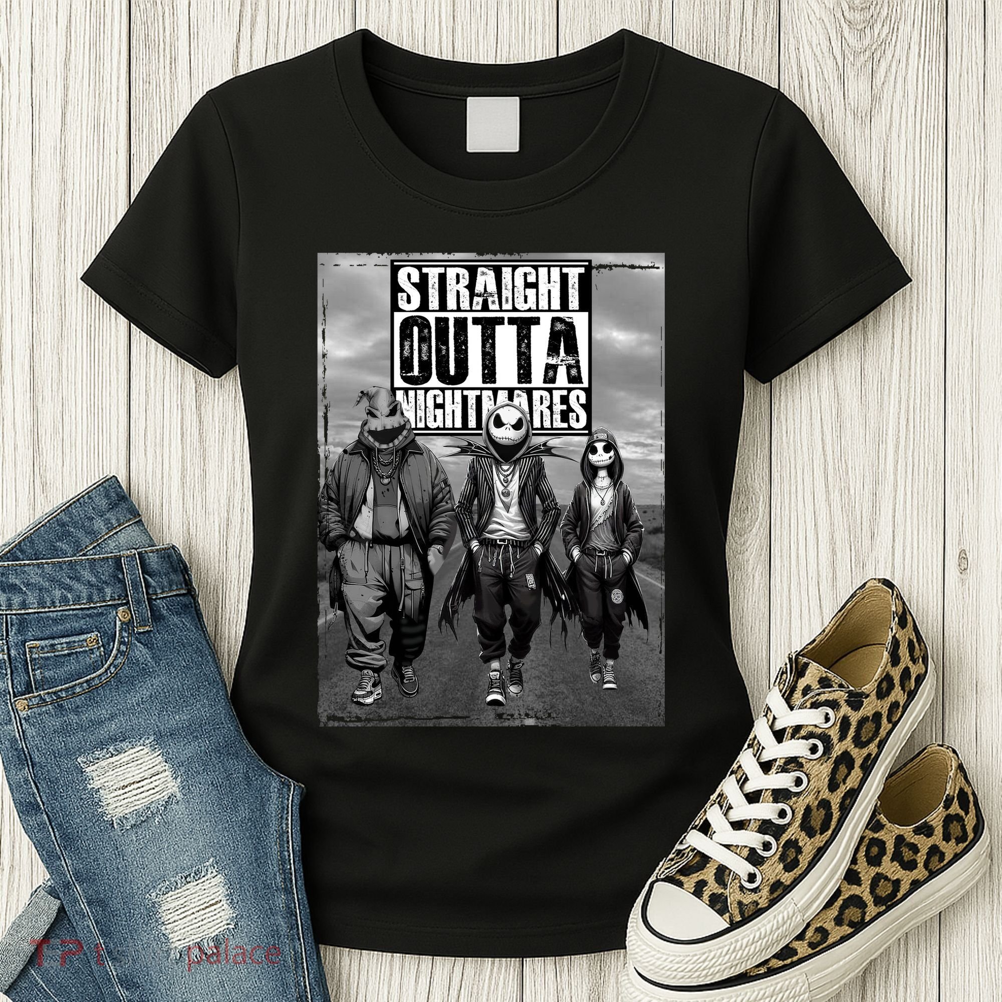 Halloween Straight Outta Nightmare Jack And Sally Oogie Boogie Women's T-Shirt