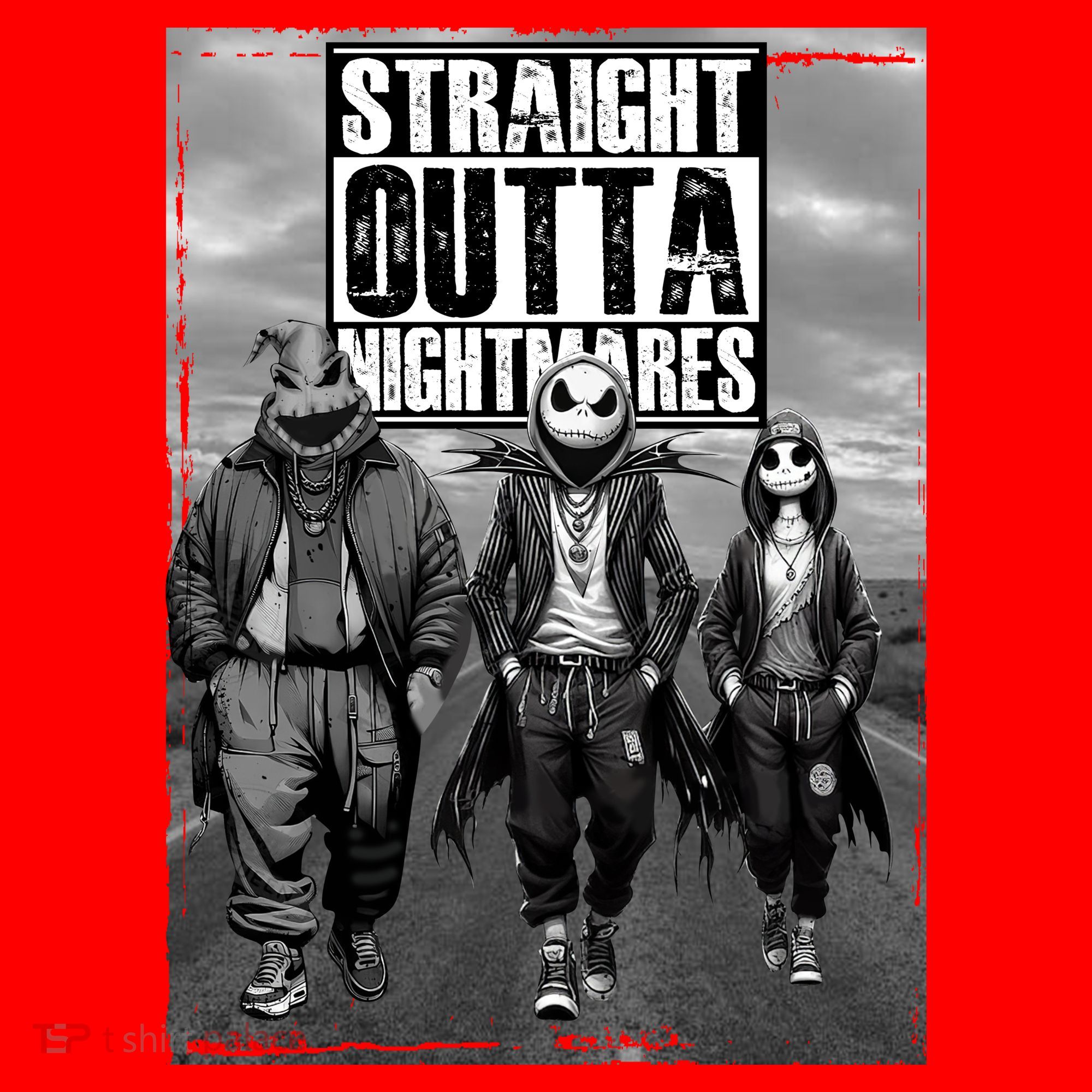 Halloween Straight Outta Nightmare Jack And Sally Oogie Boogie Santa Hat