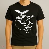Halloween Swarm Of Bats Full Moon Spooky Vintage Art Graphic T-Shirt thumb 3