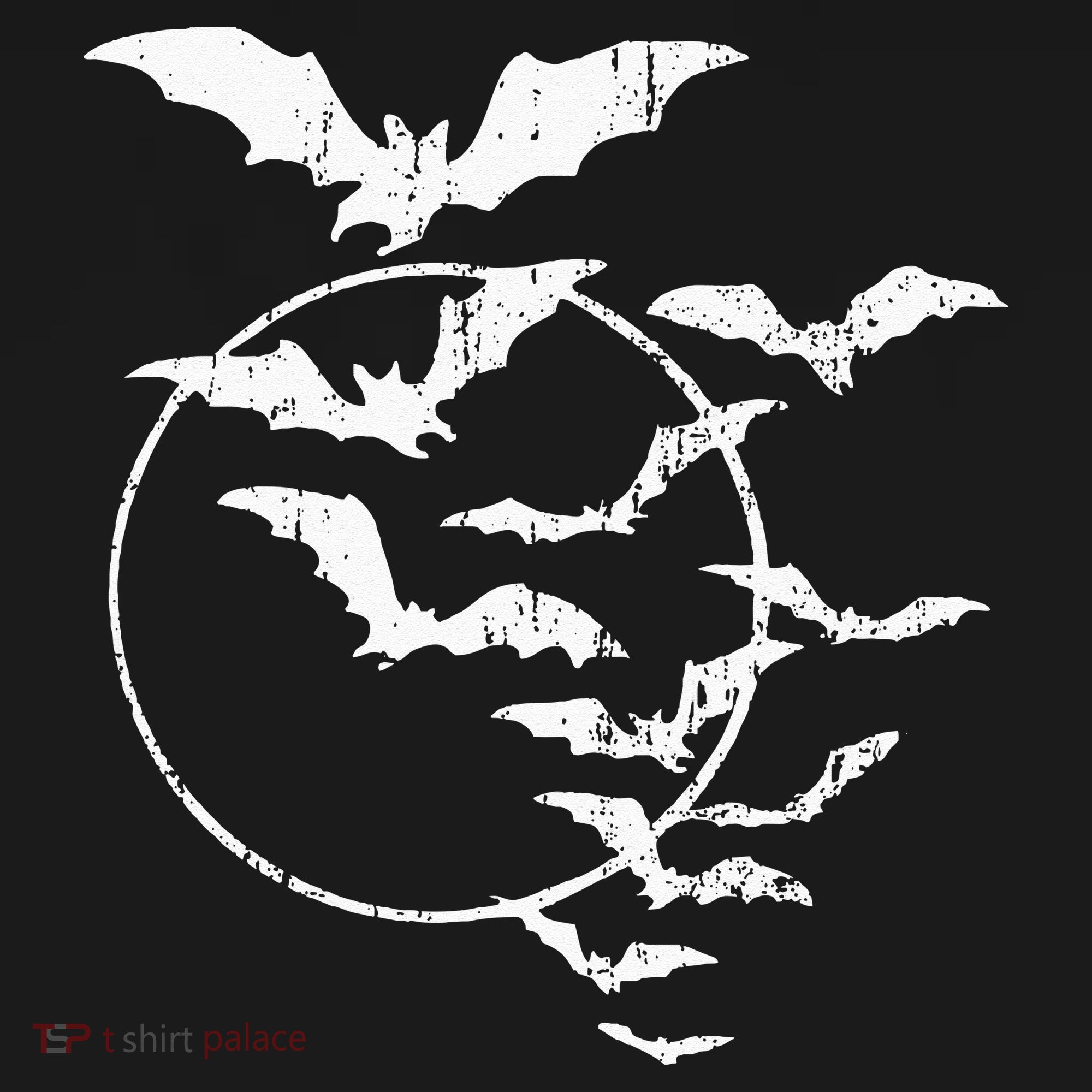 Halloween Swarm Of Bats Full Moon Spooky Vintage Art Graphic T-Shirt
