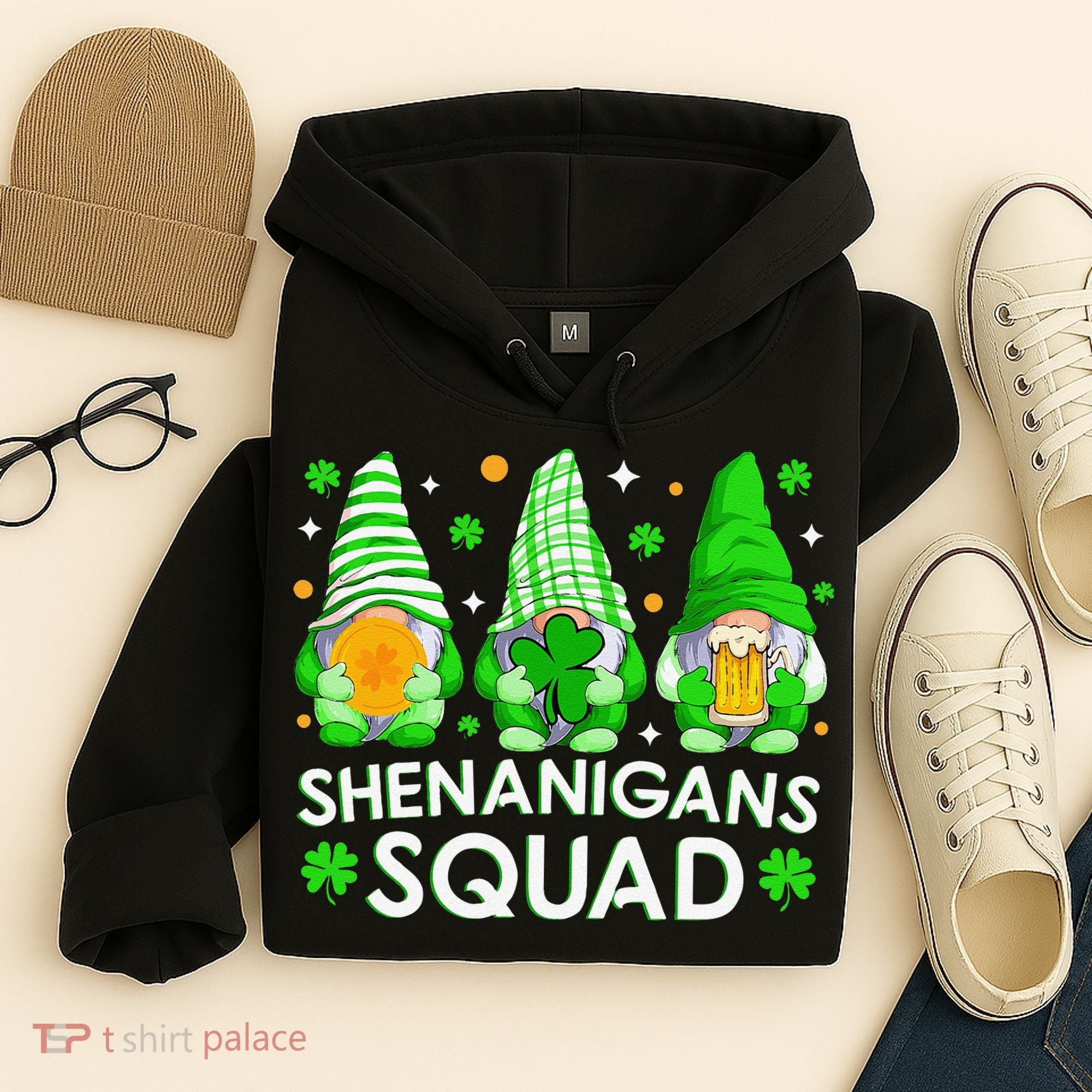 Happy St. Patrick's Day Gnome Tie Dye Shamrock Hoodie