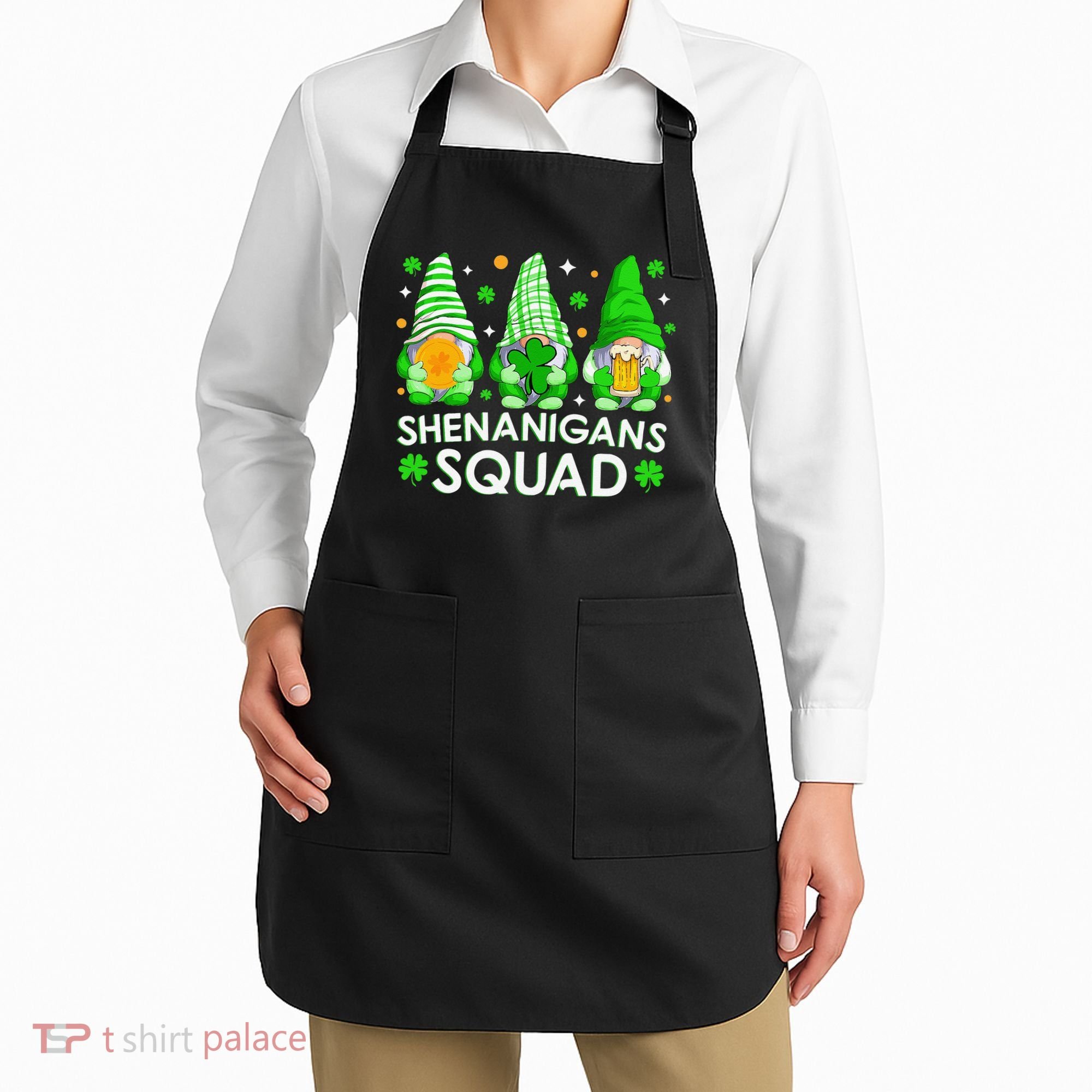 Happy St. Patrick's Day Gnome Tie Dye Shamrock Apron