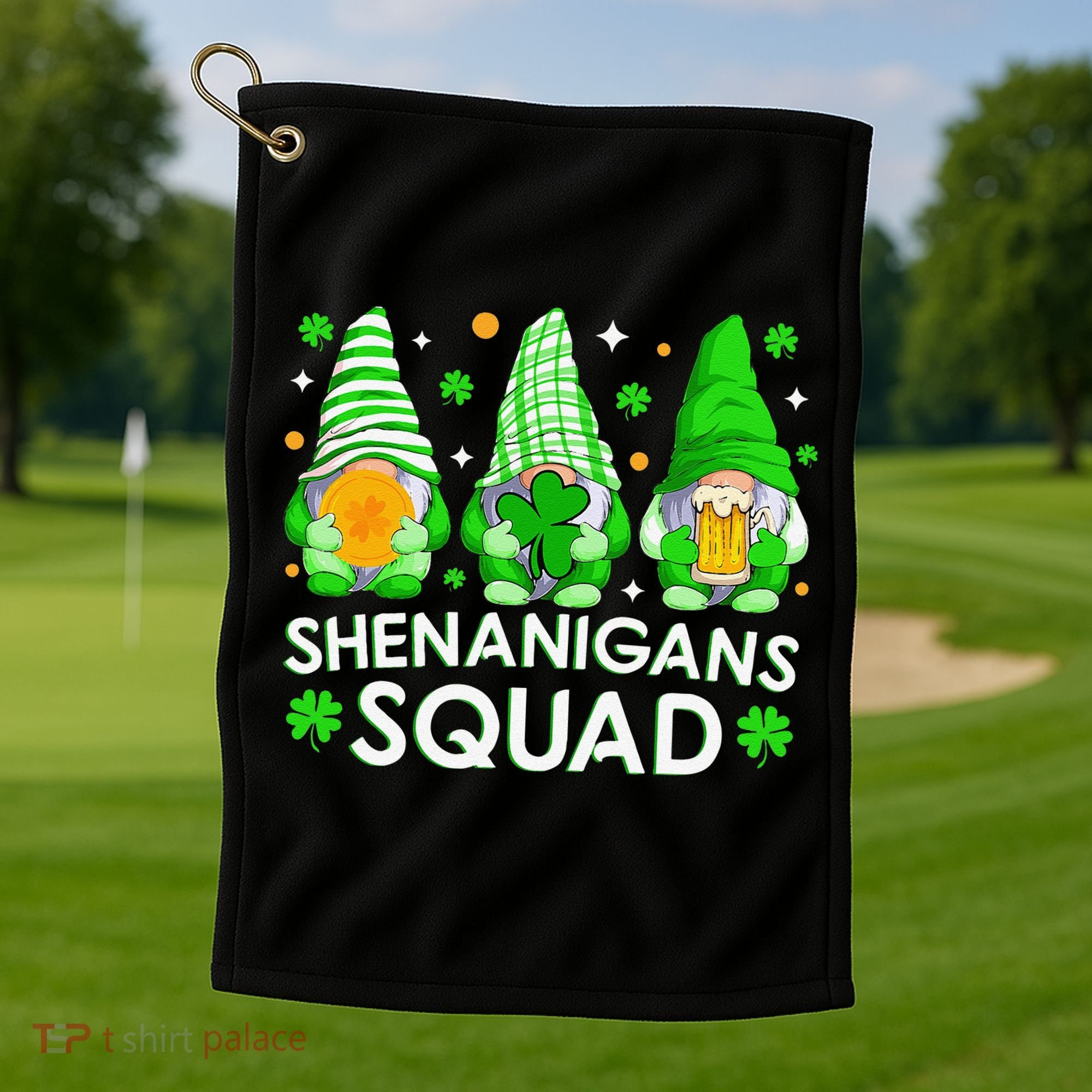 Happy St. Patrick's Day Gnome Tie Dye Shamrock Golf Towel