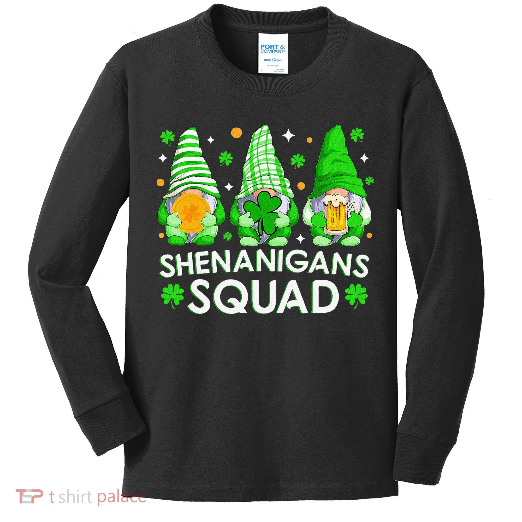 Happy St. Patrick's Day Gnome Tie Dye Shamrock Kids Long Sleeve Shirt