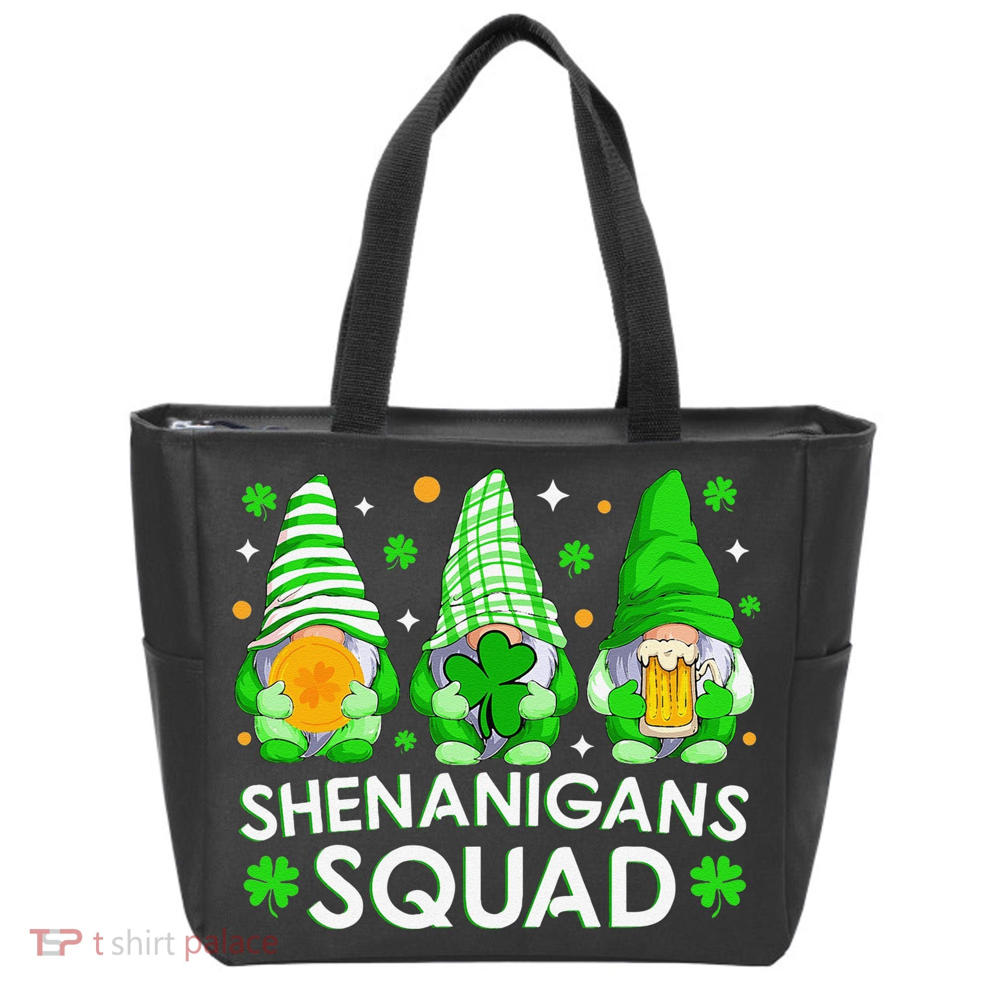 Happy St. Patrick's Day Gnome Tie Dye Shamrock Tote Bag