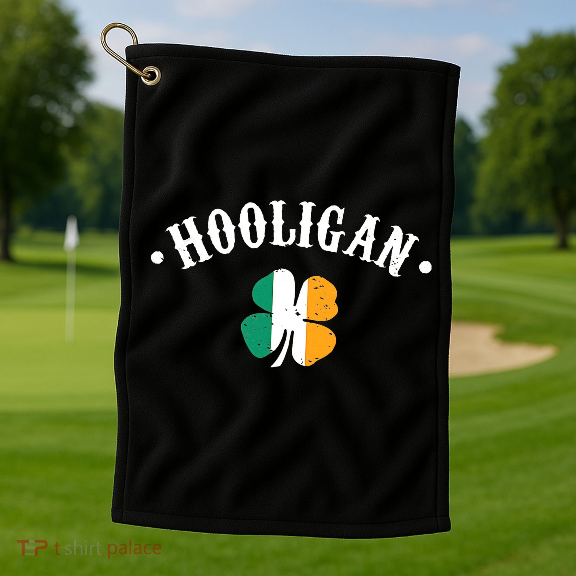 Hooligan St Patricks Day Irish Shamrock Flag Golf Towel