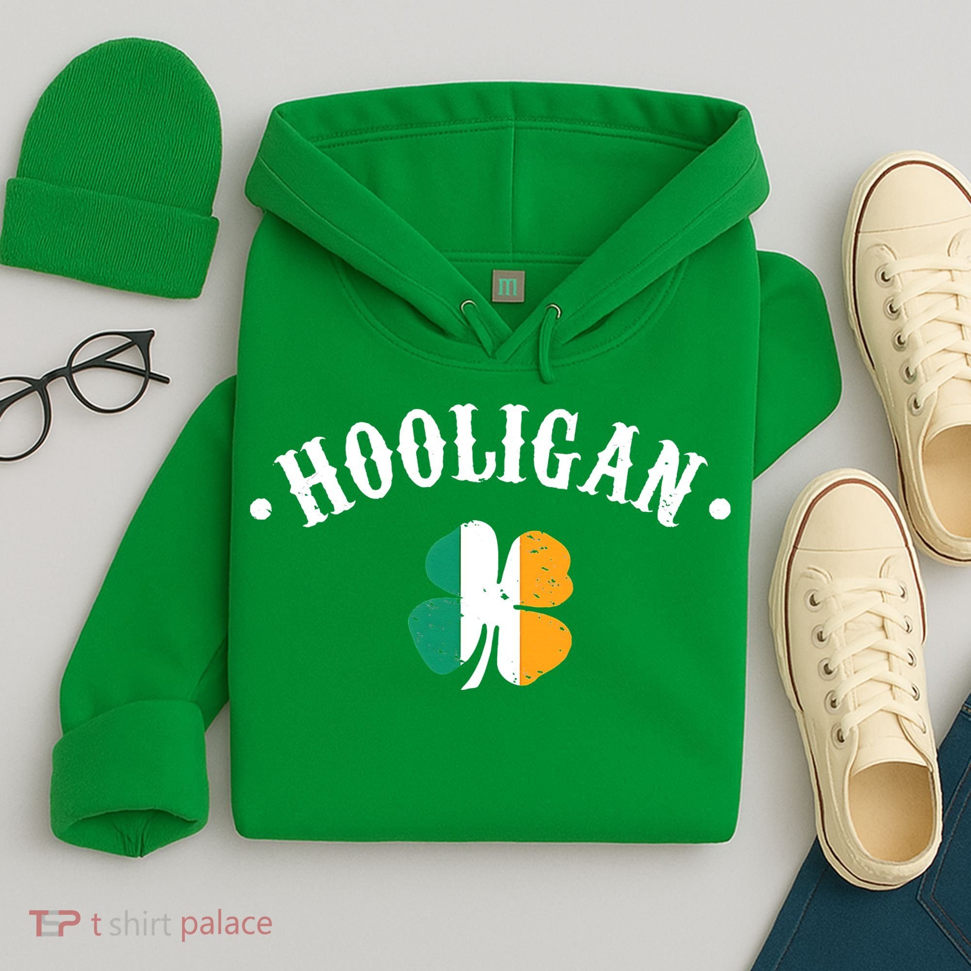 Hooligan St Patricks Day Irish Shamrock Flag Hoodie