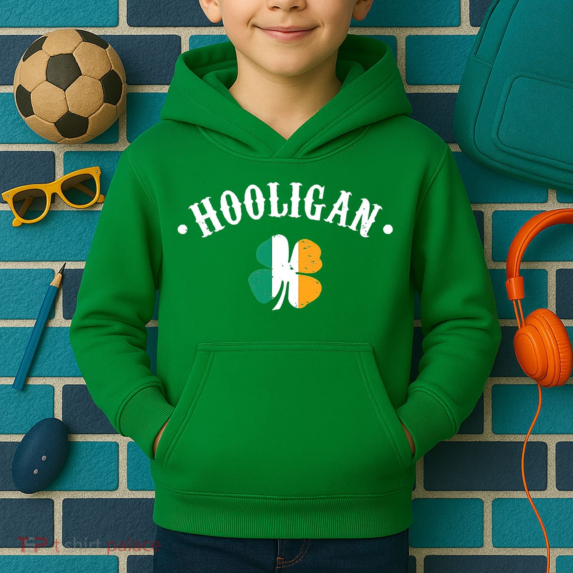 Hooligan St Patricks Day Irish Shamrock Flag Kids Hoodie