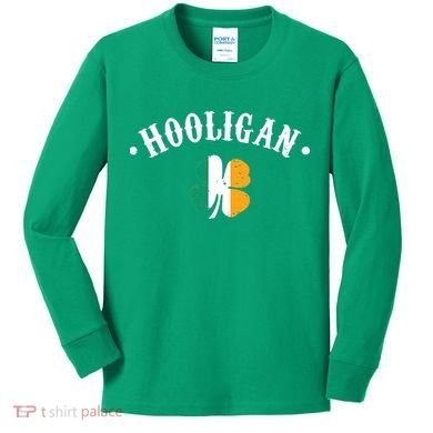 Hooligan St Patricks Day Irish Shamrock Flag Kids Long Sleeve Shirt