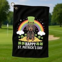 Happy St PatrickS Doxie On Dachshund Dog St Patricks Day Cool Gift Golf Towel thumb 1