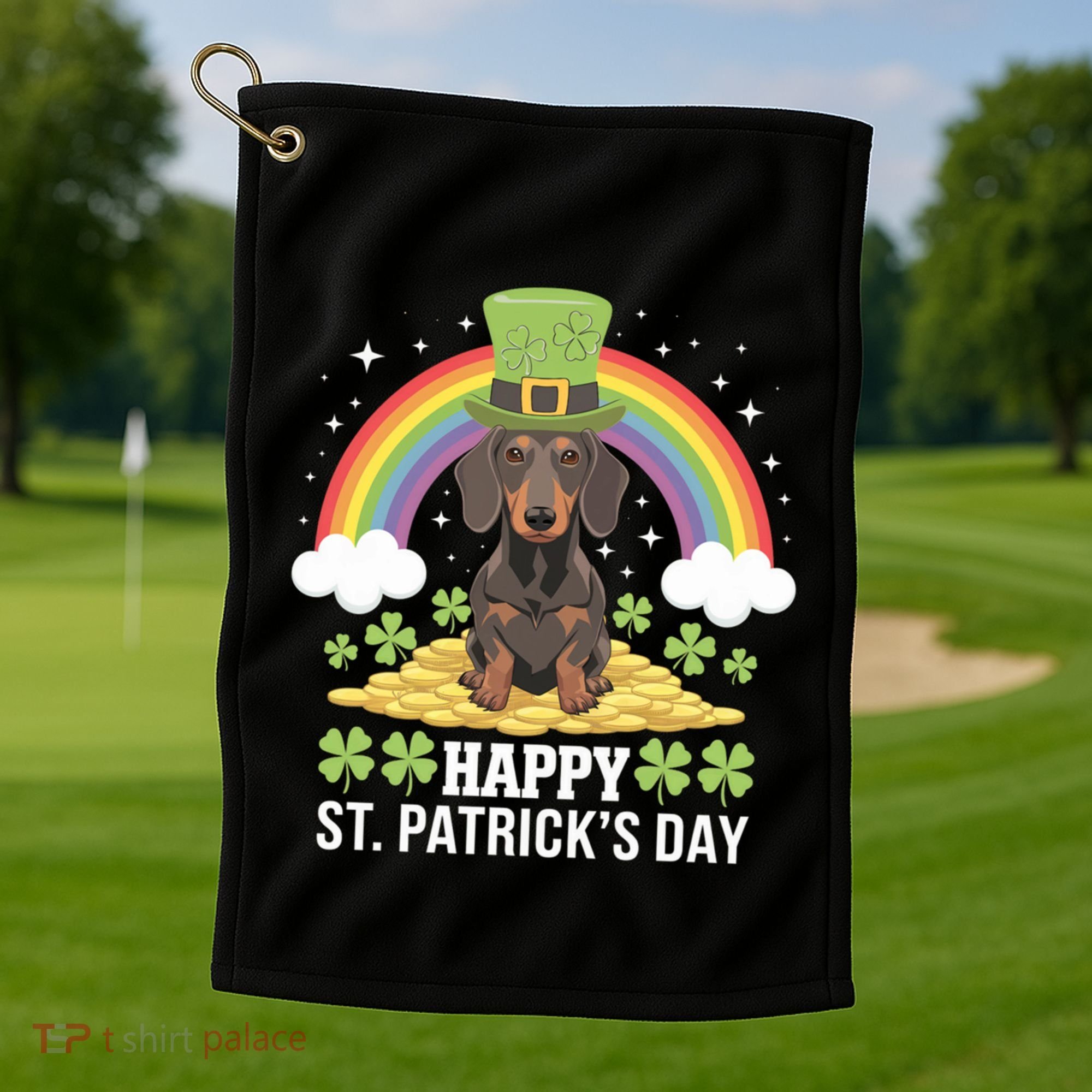 Happy St PatrickS Doxie On Dachshund Dog St Patricks Day Cool Gift Golf Towel