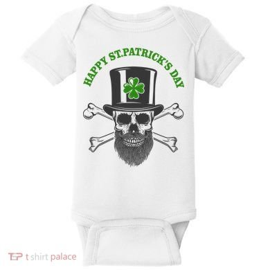 Happy St Patrick's Day Skull Holiday Baby Bodysuit