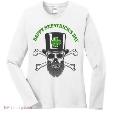 Happy St Patrick's Day Skull Holiday Women's Long Sleeve Shirt