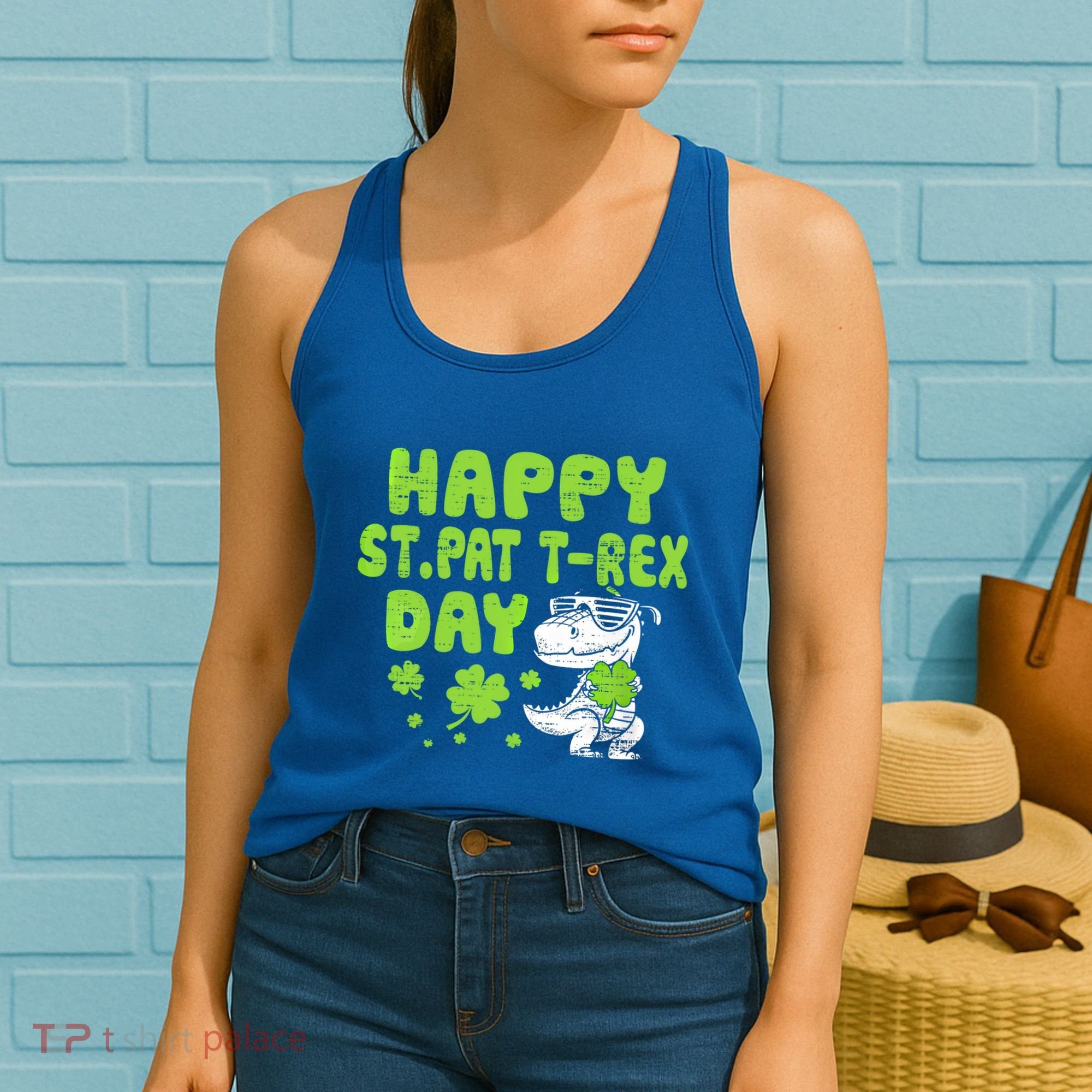 Happy St Pat Rex Day Funny Gift St Patricks Dinosaur Cool Gift Women's Tank Top