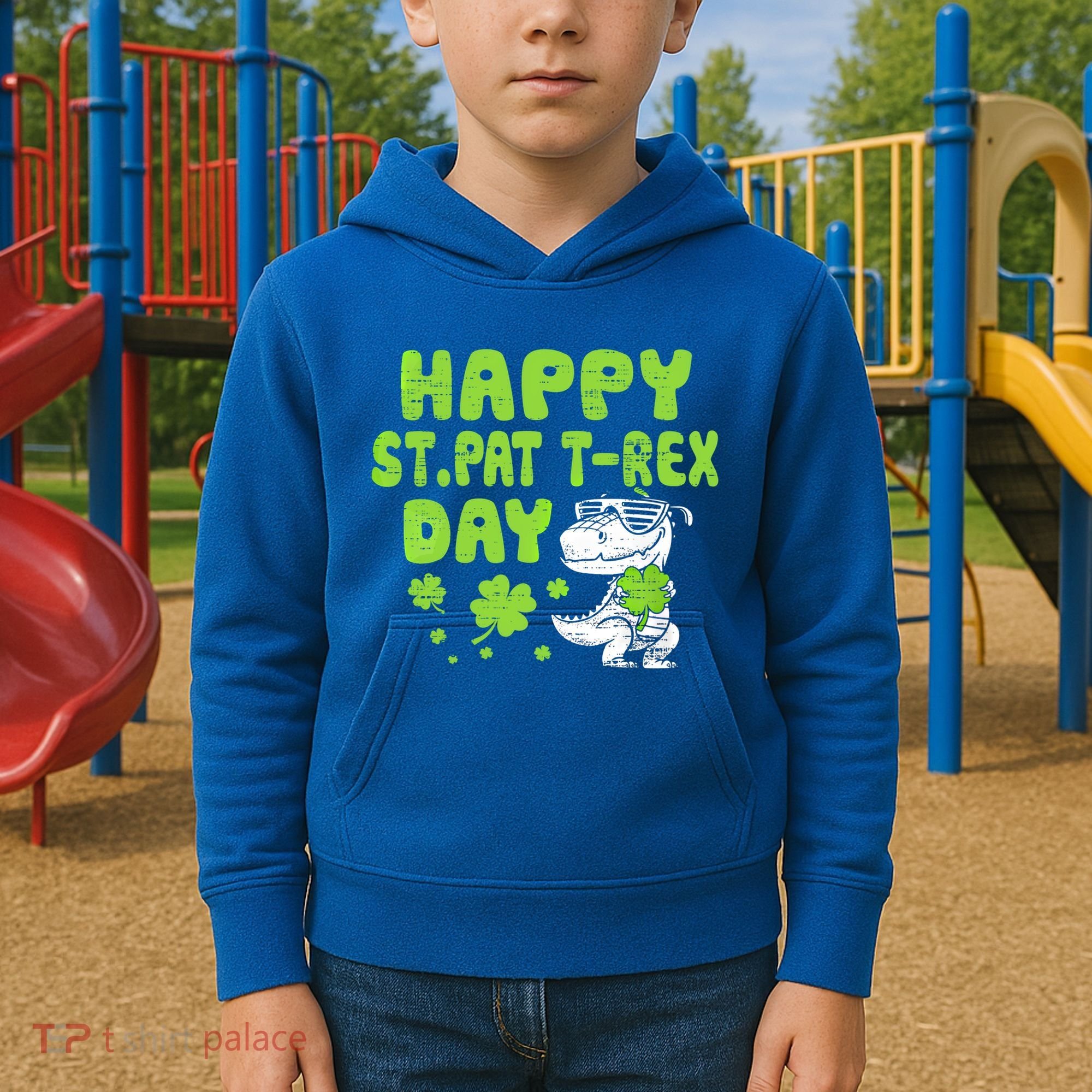 Happy St Pat Rex Day Funny Gift St Patricks Dinosaur Cool Gift Kids Hoodie
