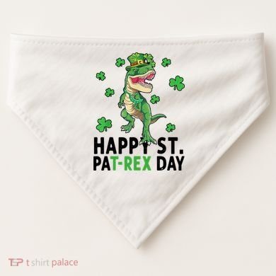 Happy St Patrick's Day T Rex USA-Made Doggie Bandana