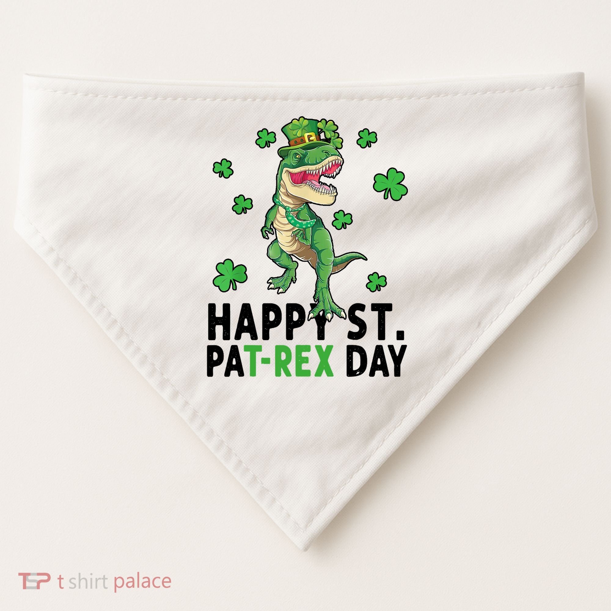Happy St Patrick's Day T Rex USA-Made Doggie Bandana
