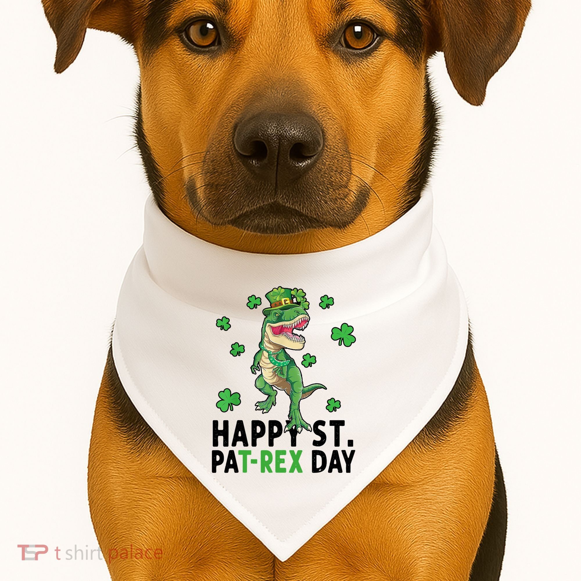 Happy St Patrick's Day T Rex USA-Made Doggie Bandana