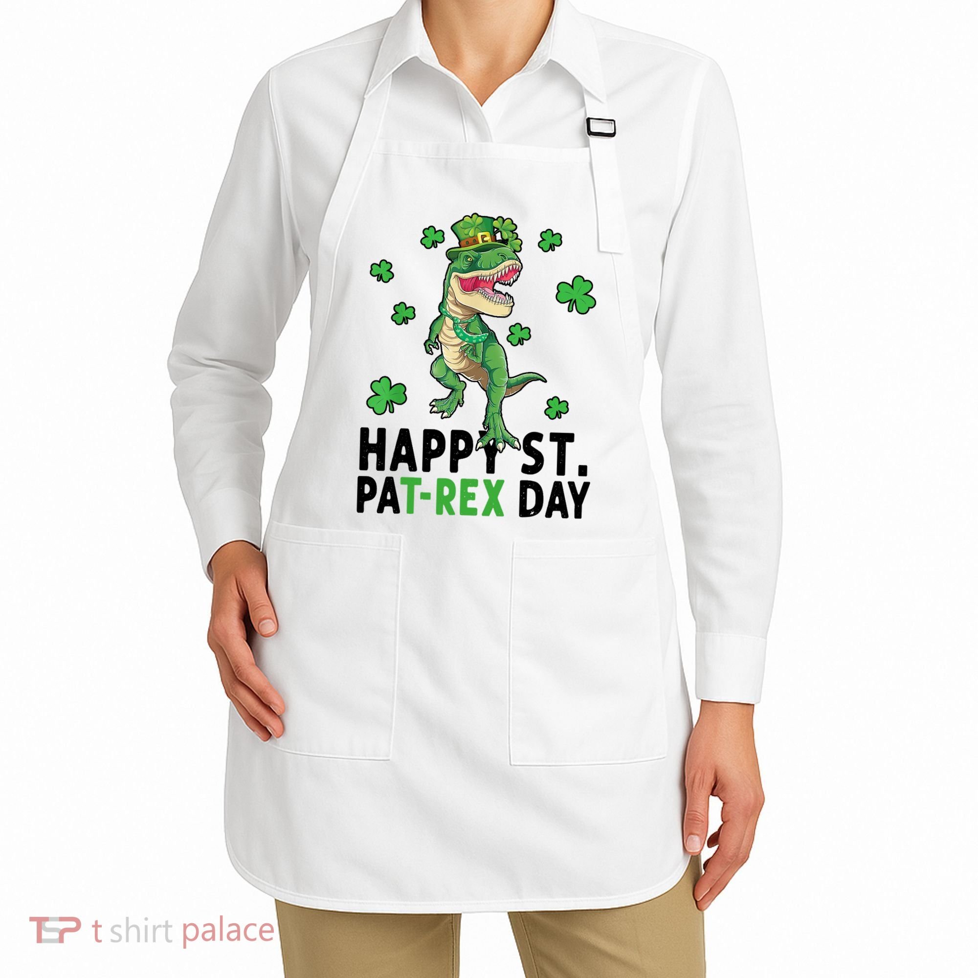 Happy St Patrick's Day T Rex Apron