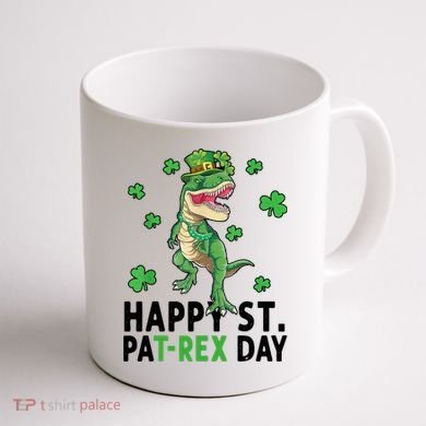 Happy St Patrick's Day T Rex Coffee Mug back