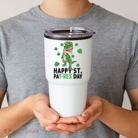 Happy St Patrick's Day T Rex Tumbler thumb 2