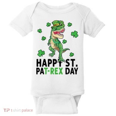 Happy St Patrick's Day T Rex Baby Bodysuit