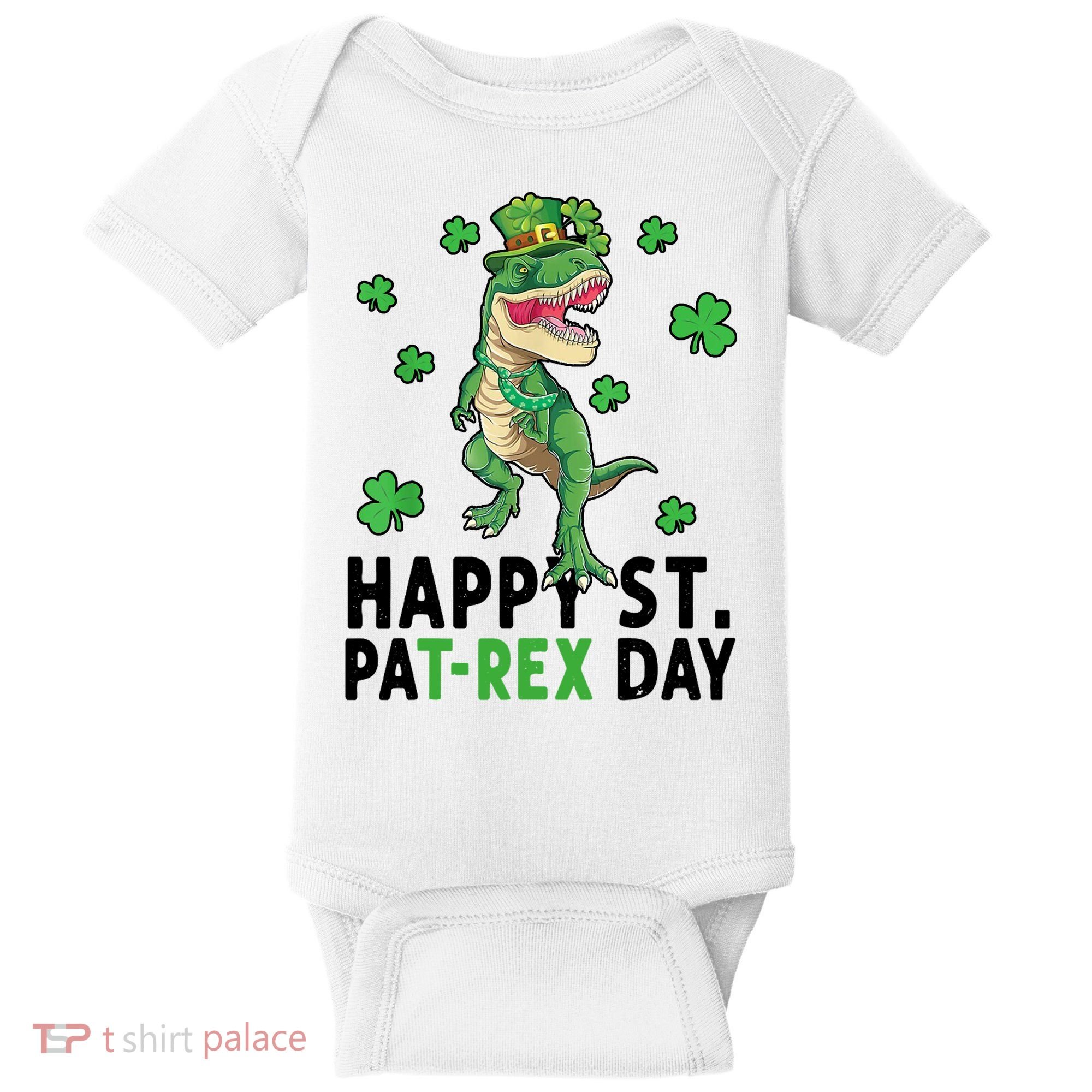 Happy St Patrick's Day T Rex Baby Bodysuit