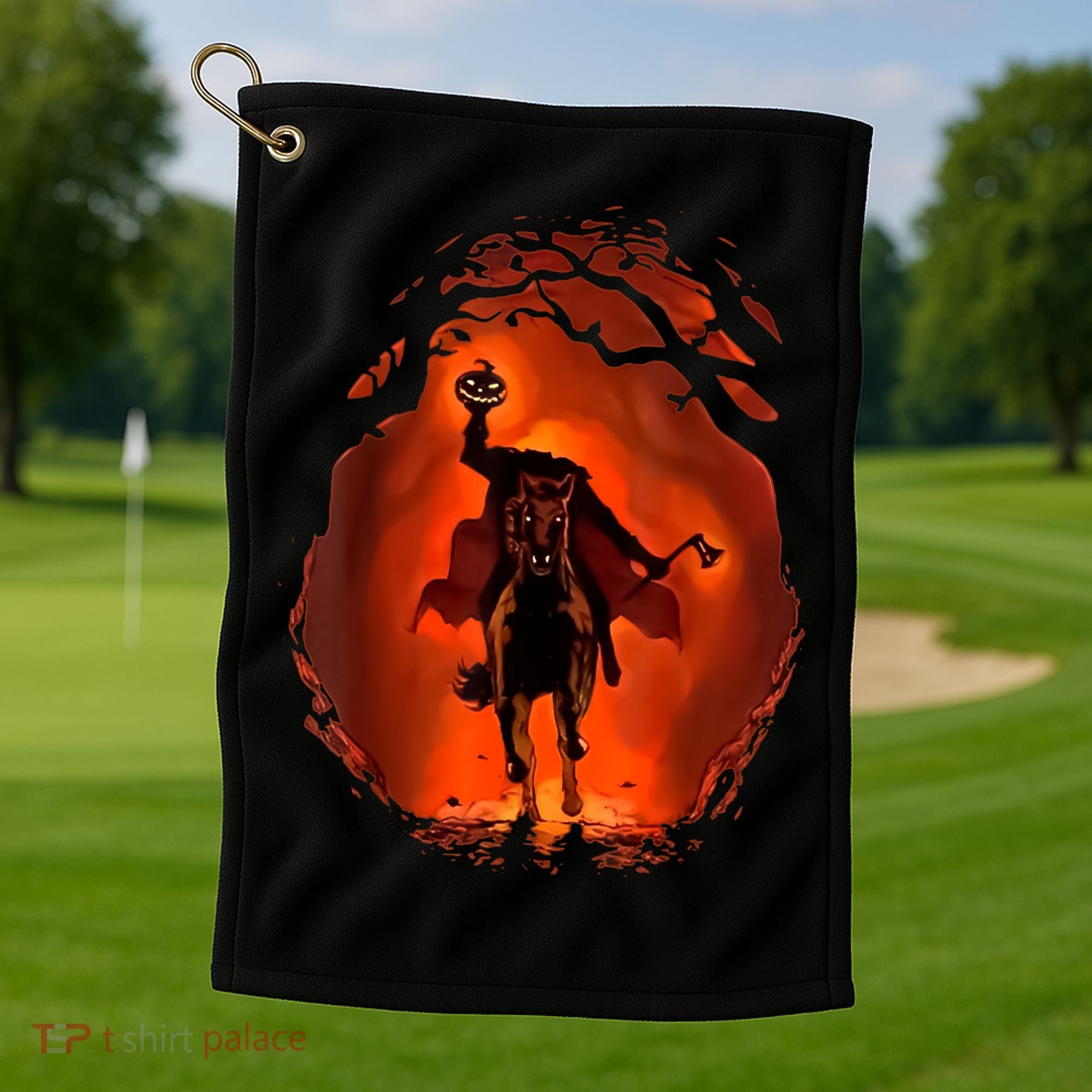 Halloween Scary Pumpkin Headless Horseman Golf Towel
