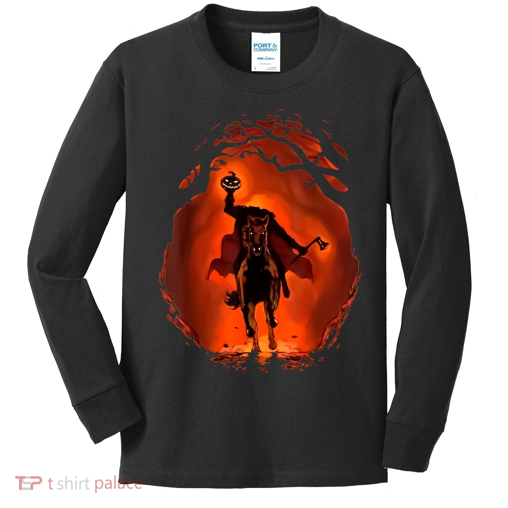Halloween Scary Pumpkin Headless Horseman Kids Long Sleeve Shirt