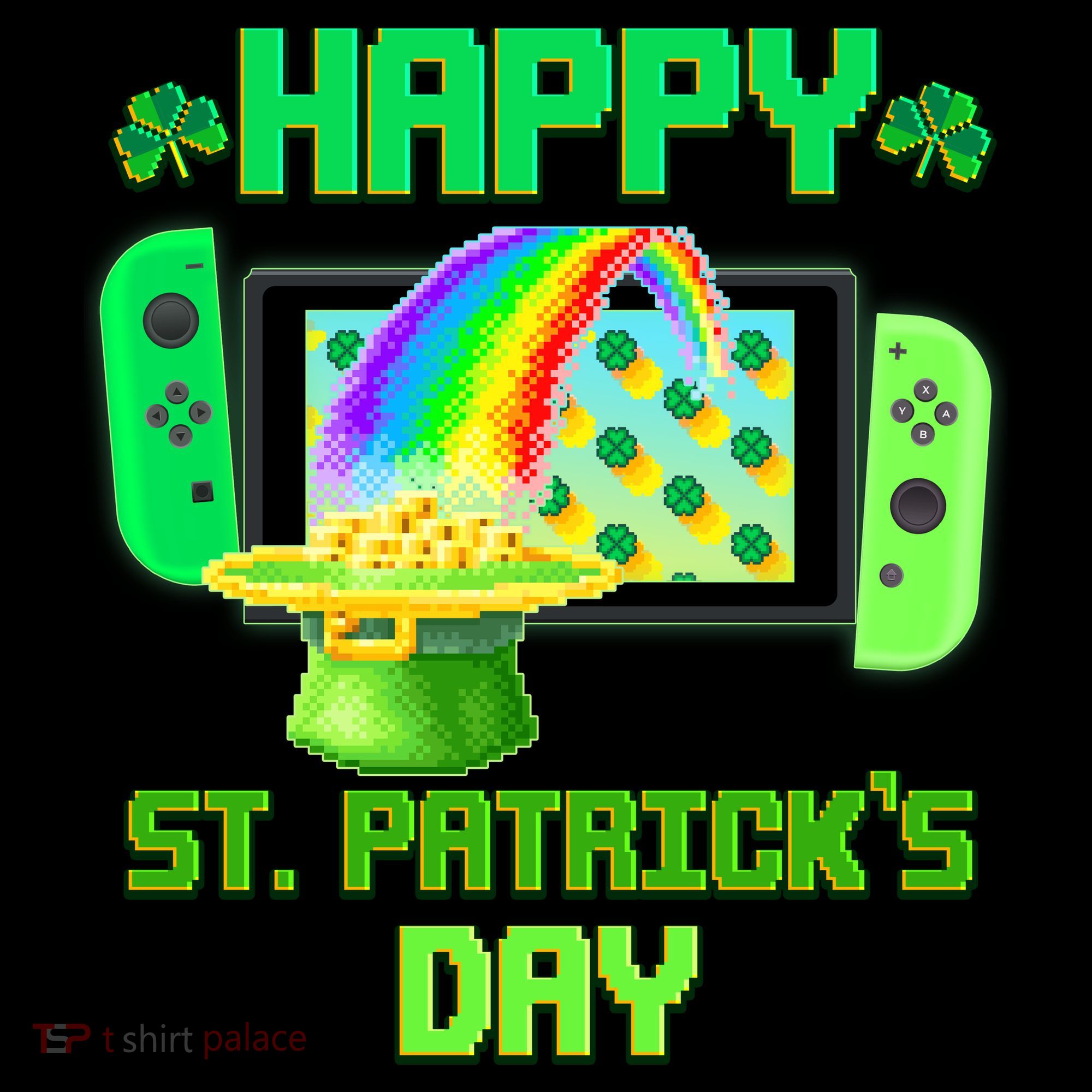 Happy St Patricks Day Retro Pixel Video Game USA-Made Doggie Bandana