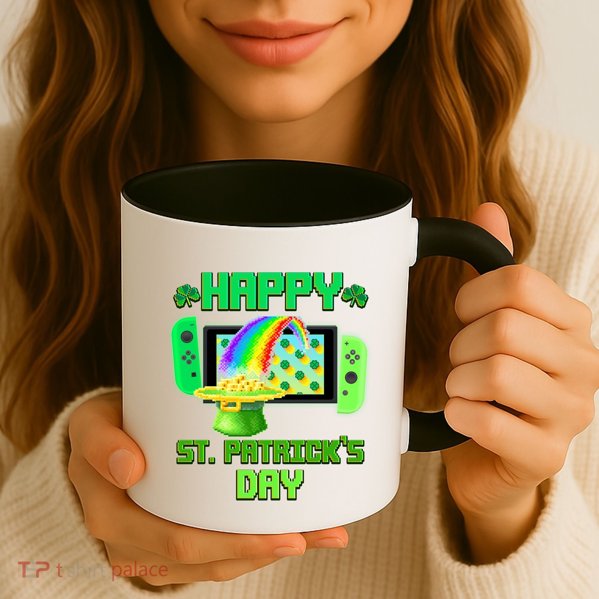 Happy St Patricks Day Retro Pixel Video Game Coffee Mug