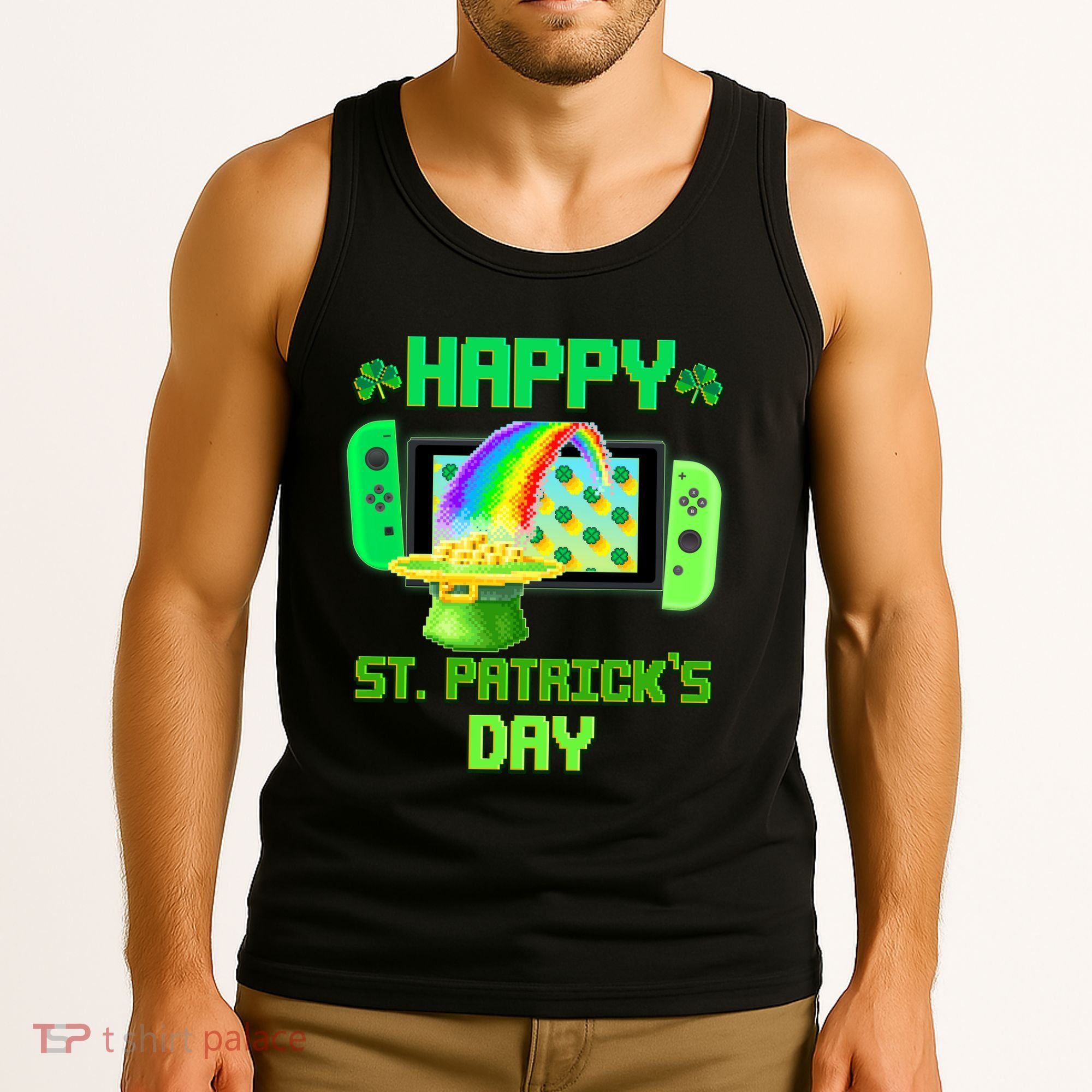 Happy St Patricks Day Retro Pixel Video Game Tank Top