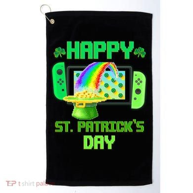 Happy St Patricks Day Retro Pixel Video Game Golf Towel