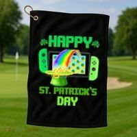 Happy St Patricks Day Retro Pixel Video Game Golf Towel thumb 1