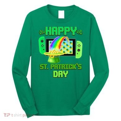 Happy St Patricks Day Retro Pixel Video Game Long Sleeve Shirt