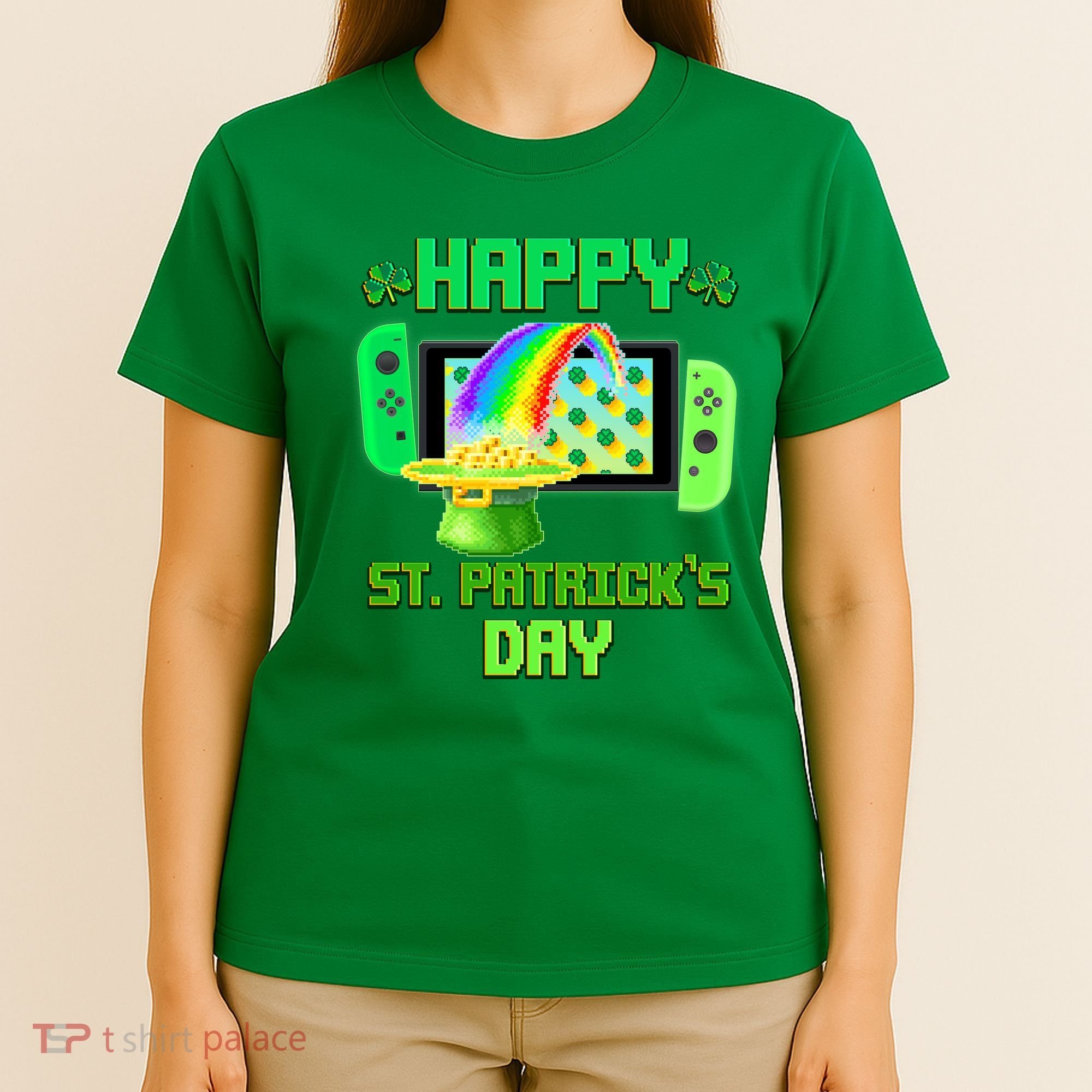 Happy St Patricks Day Retro Pixel Video Game T-Shirt