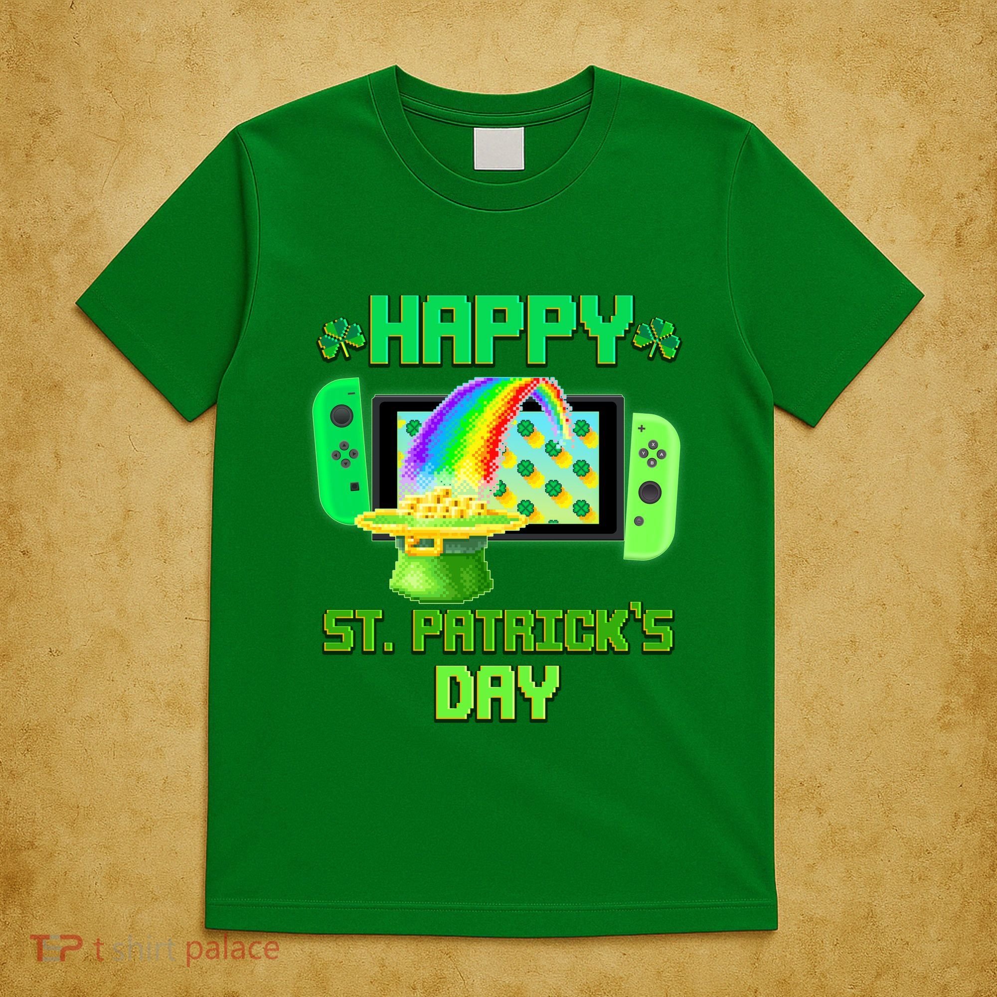 Happy St Patricks Day Retro Pixel Video Game T-Shirt